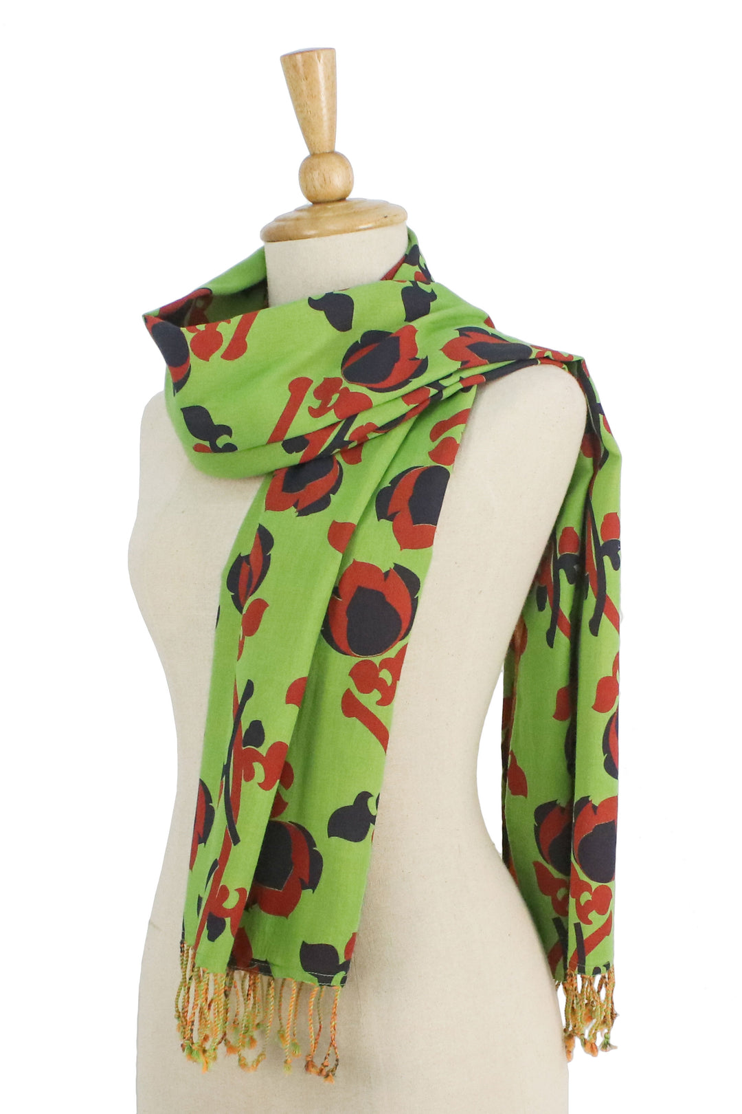 Green and Orange Cotton Floral Scarf Handmade in Thailand - Radiant Garden