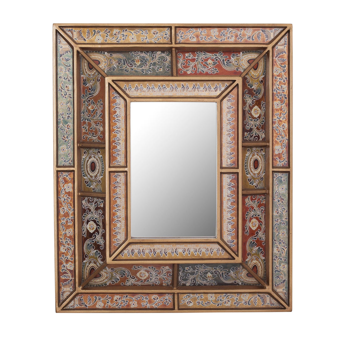 Floral Reverse-Painted Glass Wall Mirror from Peru - Colonial Charm