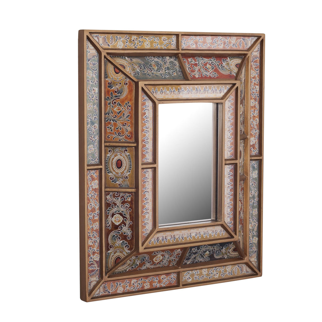 Floral Reverse-Painted Glass Wall Mirror from Peru - Colonial Charm