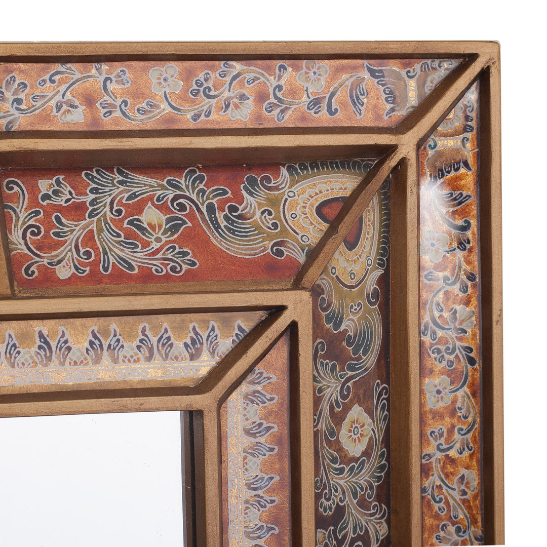 Floral Reverse-Painted Glass Wall Mirror from Peru - Colonial Charm