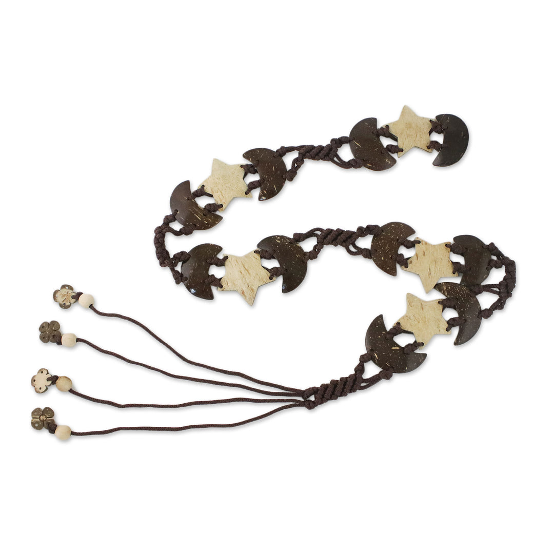 Stars and Half Moons Coconut Shell and Nylon Cord Tie Belt - Moonlit Stars