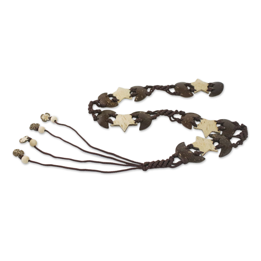 Stars and Half Moons Coconut Shell and Nylon Cord Tie Belt - Moonlit Stars