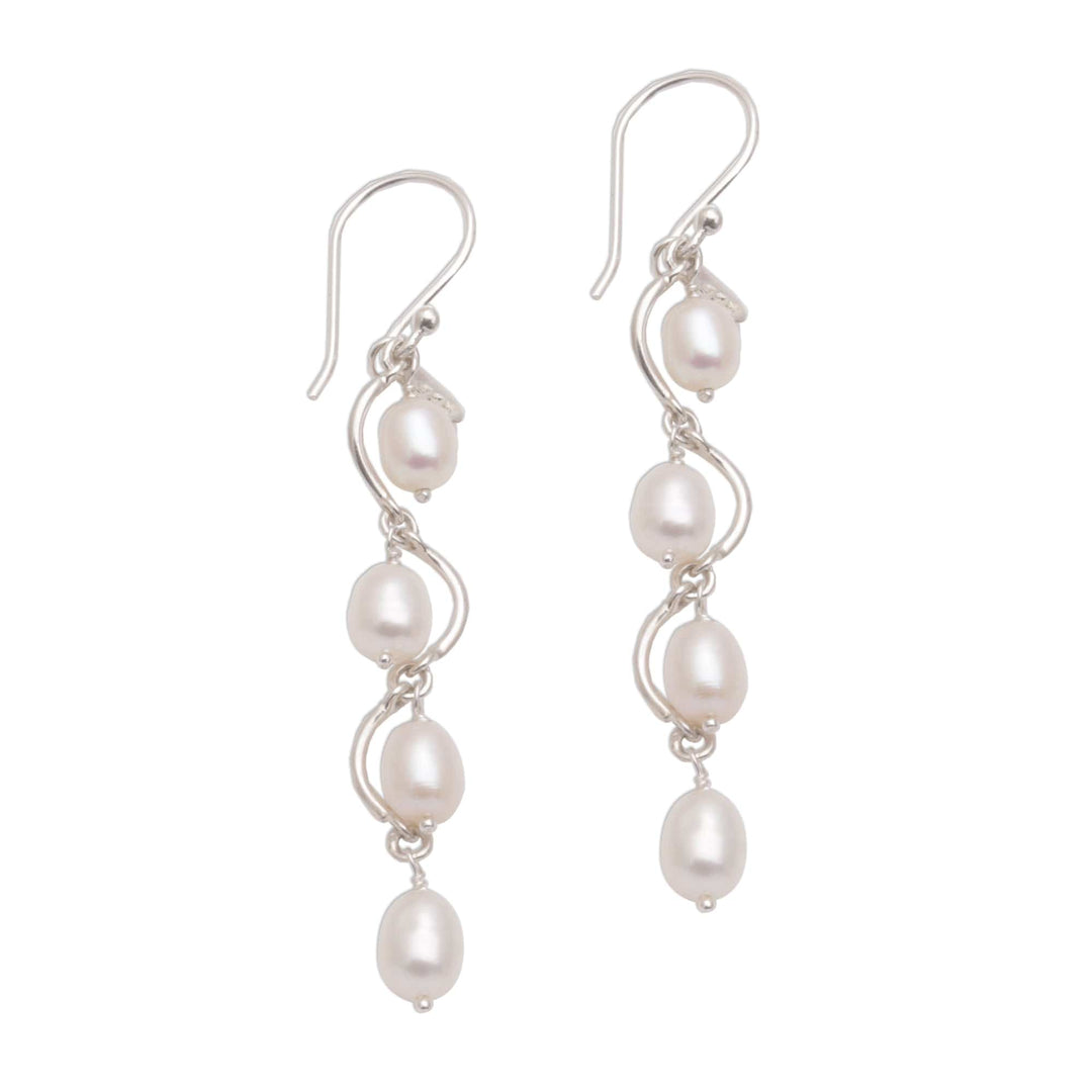 Wavy Cultured Pearl Dangle Earrings from Bali - Heavenly Trail