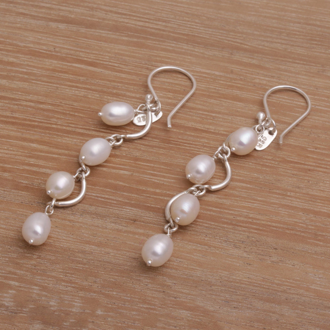 Wavy Cultured Pearl Dangle Earrings from Bali - Heavenly Trail
