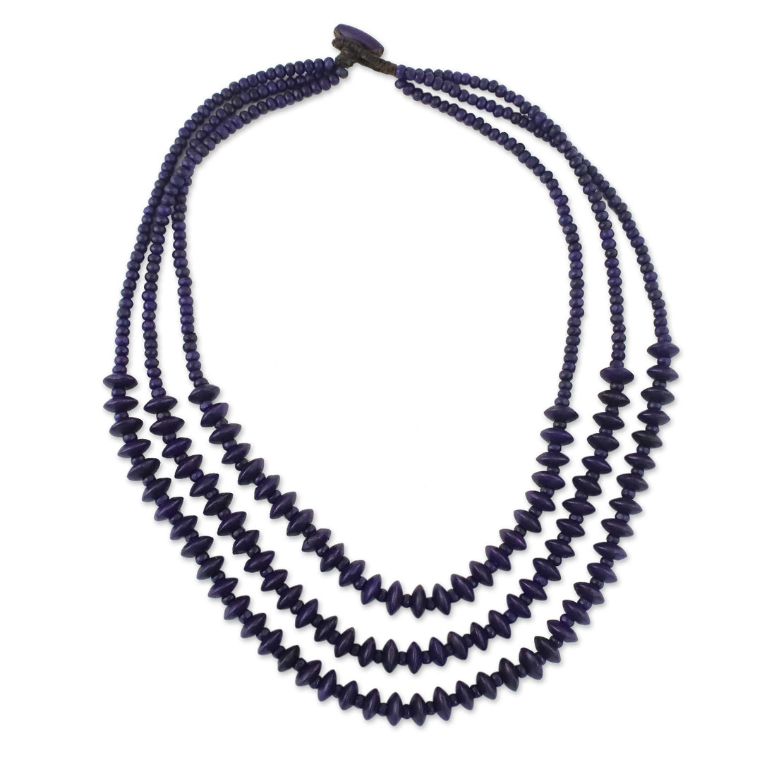 Purple Wood Beaded Strand Necklace from Thailand - Island Allure in Purple
