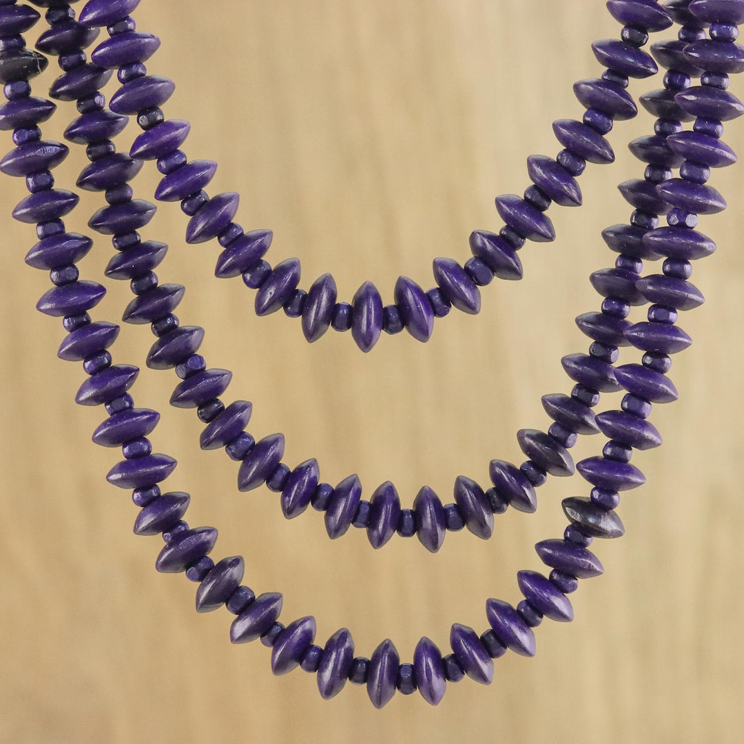 Purple Wood Beaded Strand Necklace from Thailand - Island Allure in Purple