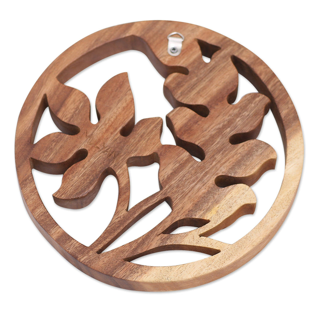 Balinese Crafted Fern Plant Suar Wood Relief Panel - Fern