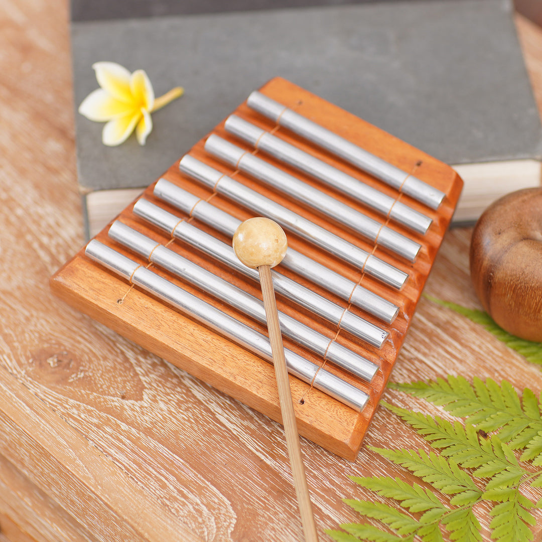 Teak Wood and Stainless Steel Xylophone from Bali - Chiming Symphony
