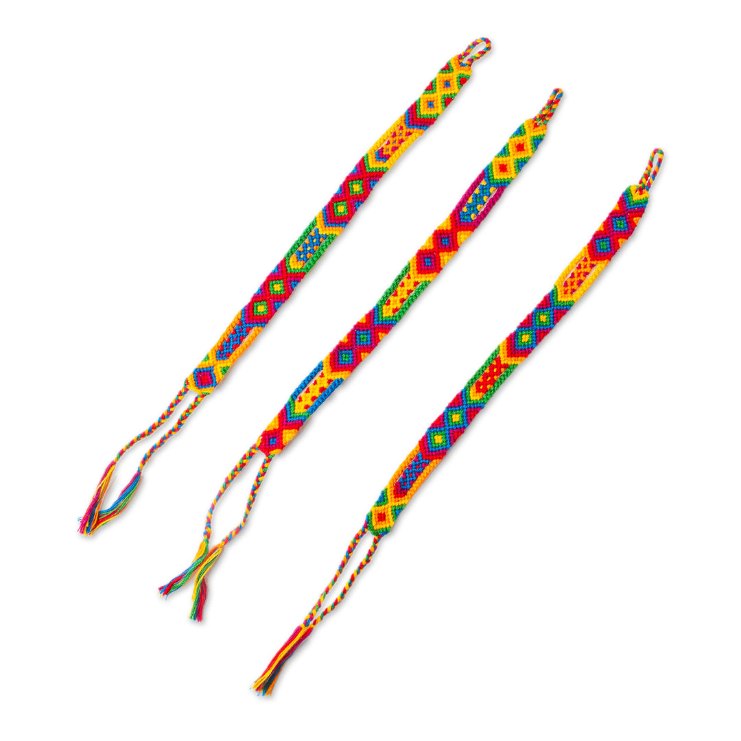 Colorful Handwoven Cotton Wristband Bracelets (Set of 3) - Colorful Concoction