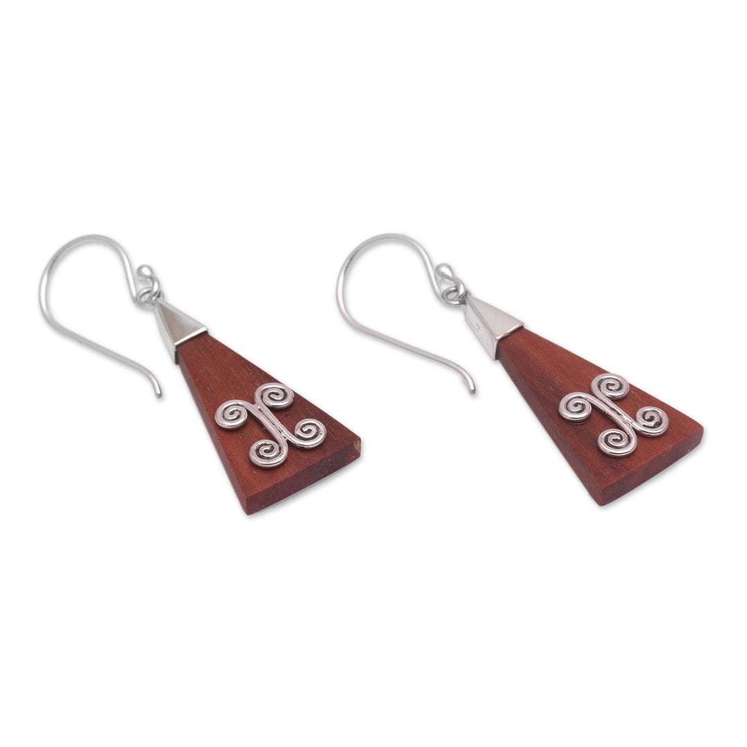 Wood Triangle Sterling Silver Swirl Modern Dangle Earrings - Reach