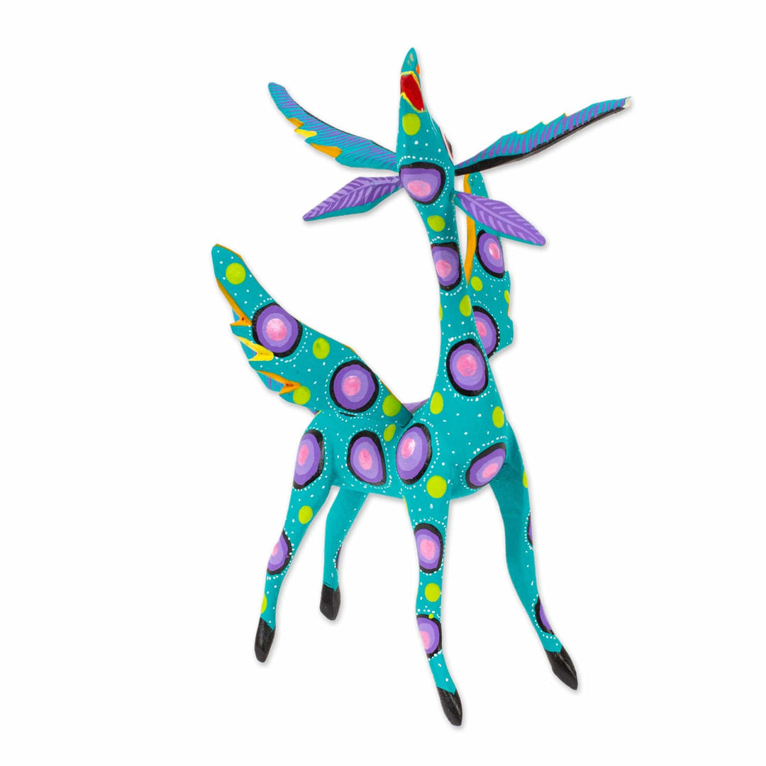 Teal Alebrije Gazelle with Multicolor Hand Painted Motifs - Winged Song