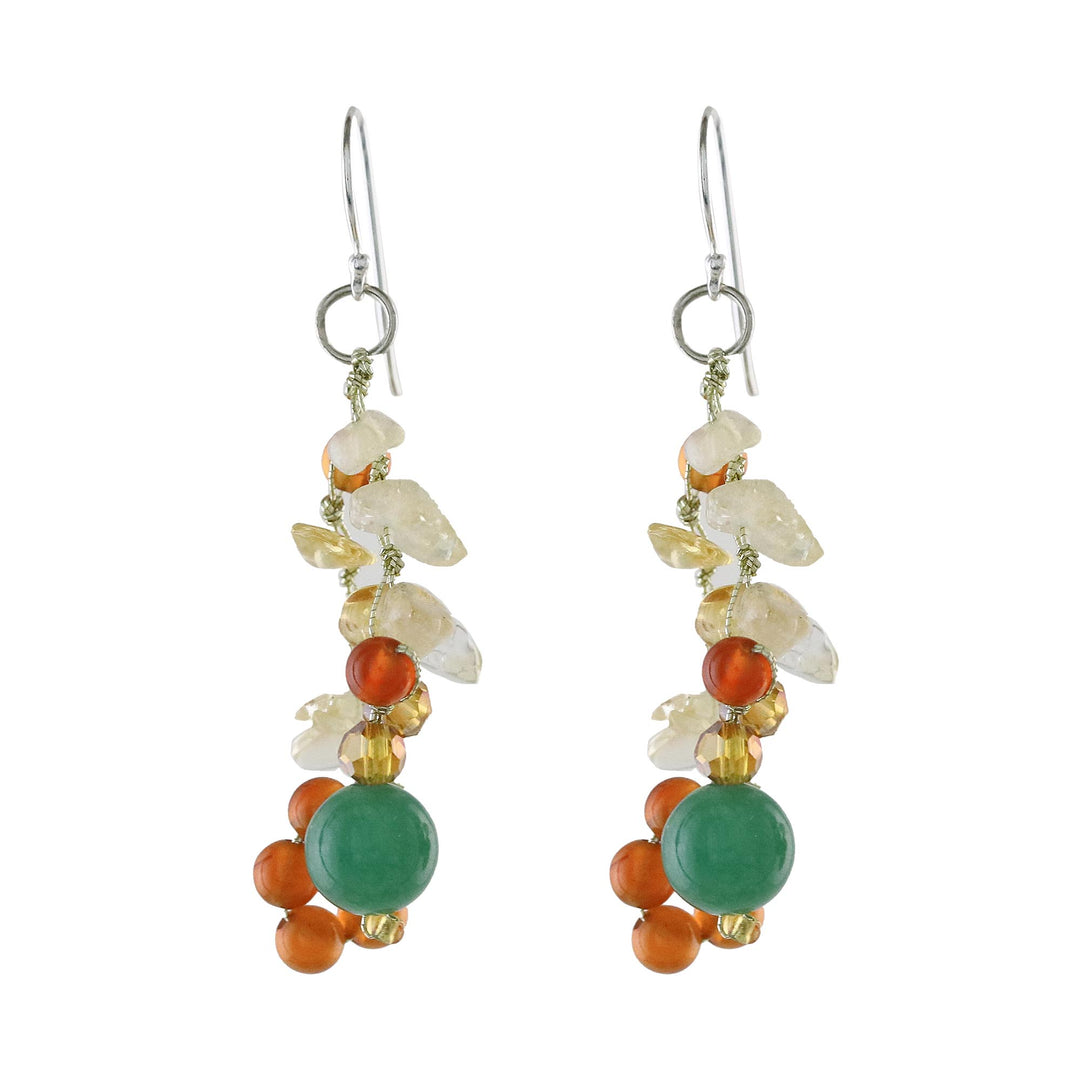 Multi-Gemstone Cluster Sterling Silver Dangle Earrings - Vivacious Color