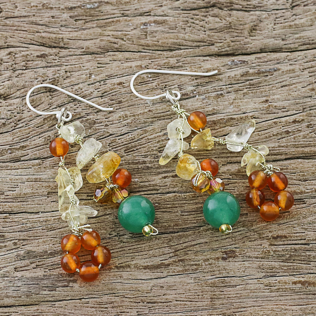 Multi-Gemstone Cluster Sterling Silver Dangle Earrings - Vivacious Color