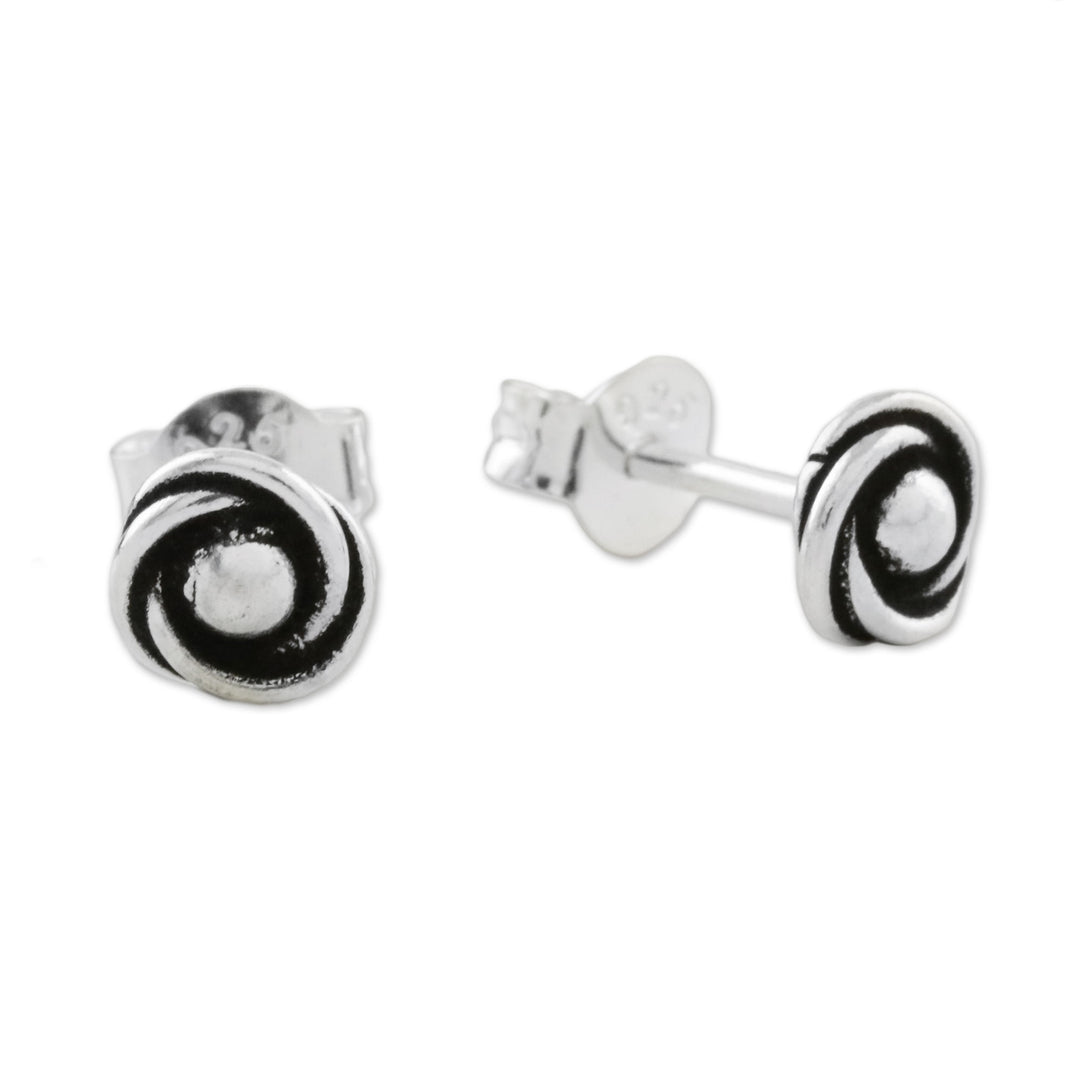 Combination Finish Sterling Silver Stud Earrings - Cyclone Gleam