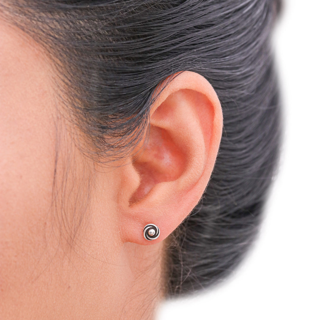 Combination Finish Sterling Silver Stud Earrings - Cyclone Gleam