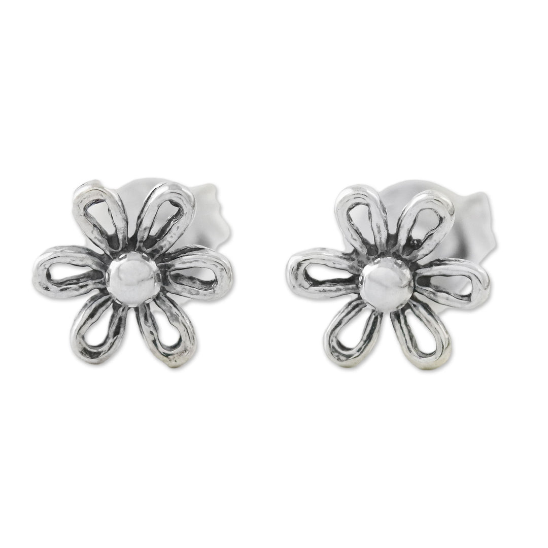 Floral Motif Sterling Silver Stud Earrings from Thailand - Flower Fancy
