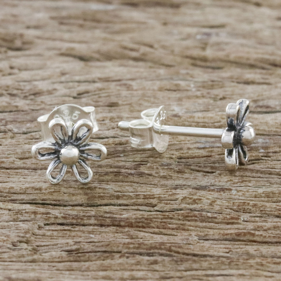 Floral Motif Sterling Silver Stud Earrings from Thailand - Flower Fancy