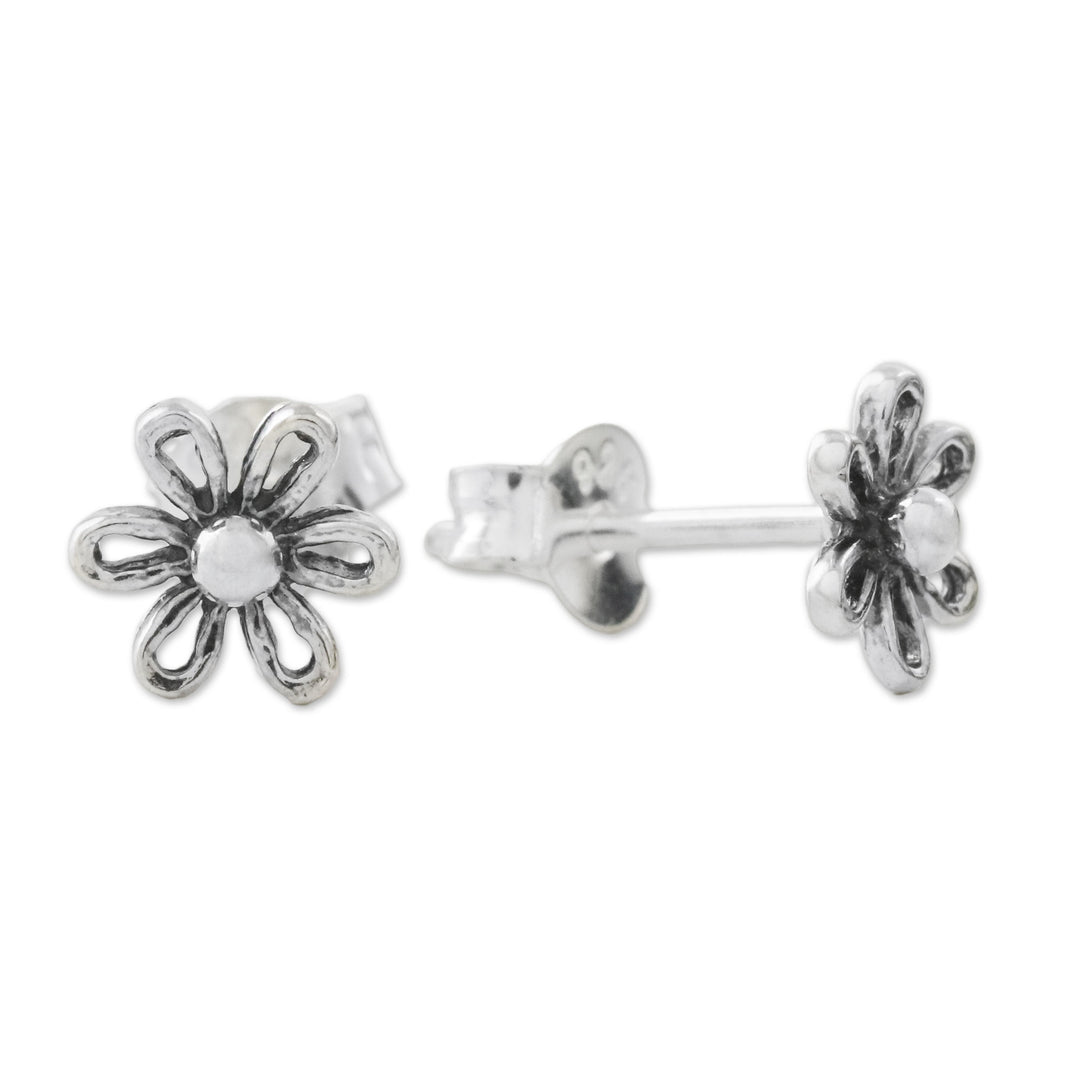 Floral Motif Sterling Silver Stud Earrings from Thailand - Flower Fancy