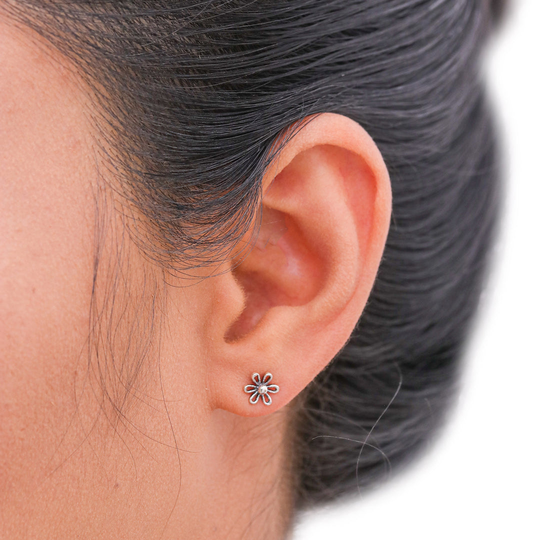 Floral Motif Sterling Silver Stud Earrings from Thailand - Flower Fancy