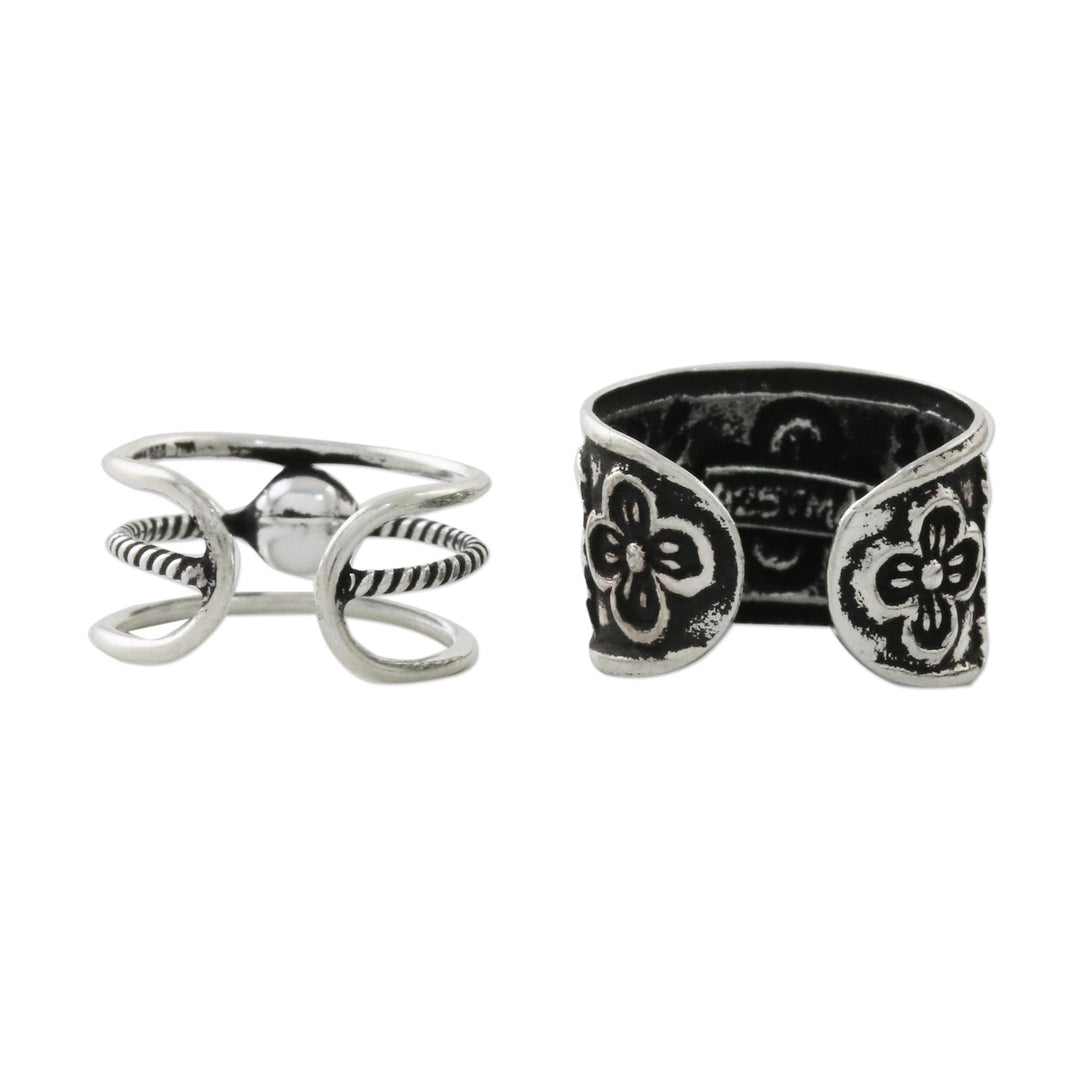 Floral and Rope Motif Sterling Silver Ear Cuffs - Cool Charm