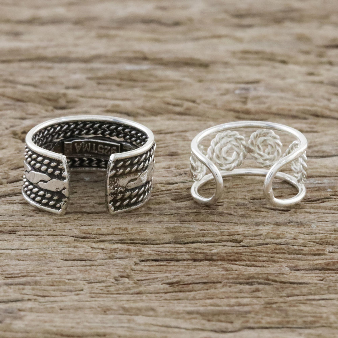 Spiral and Braid Motif Sterling Silver Ear Cuffs - Spiral Melody