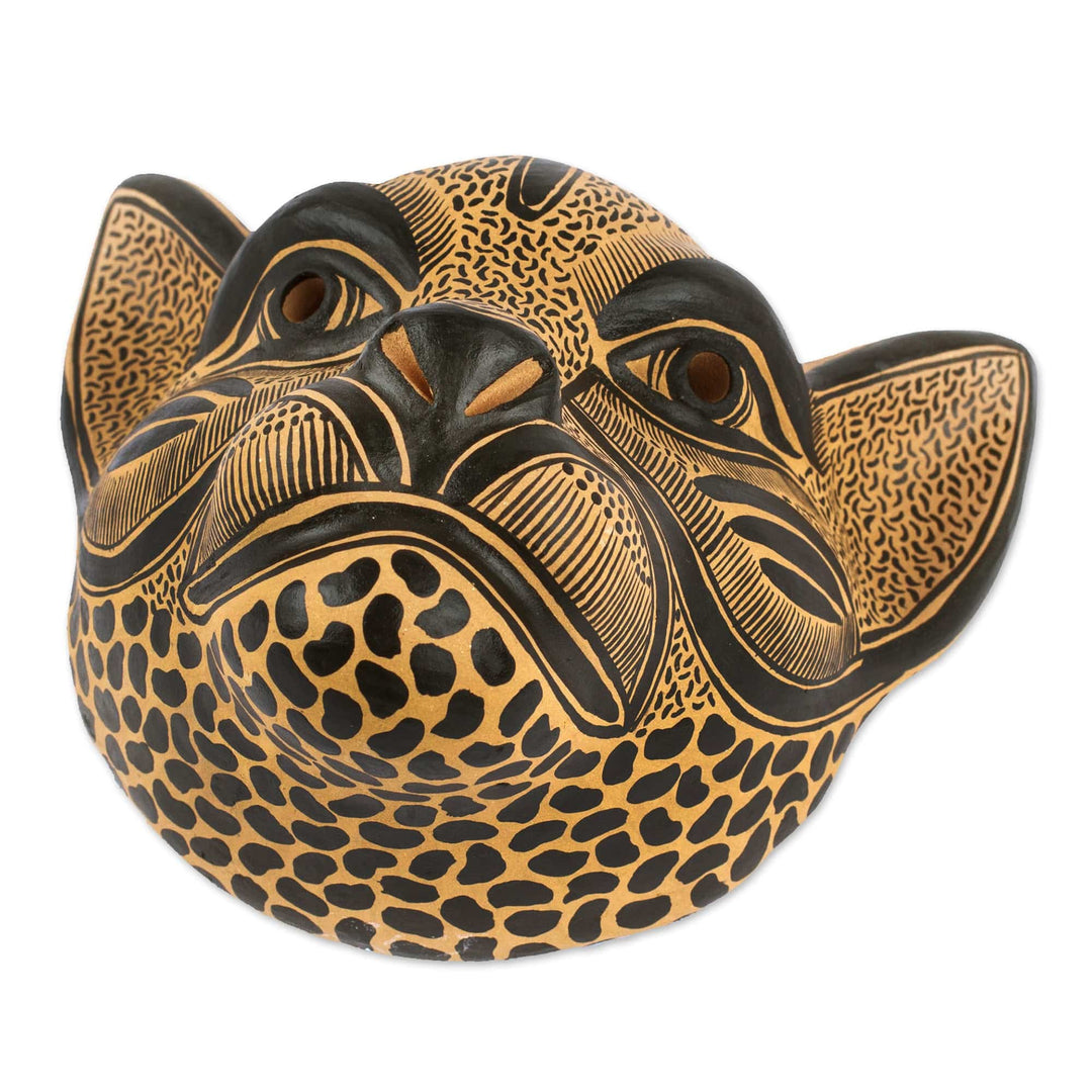 Beige and Black Ceramic Jaguar Decorative Mask Wall Art - Observant Jaguar