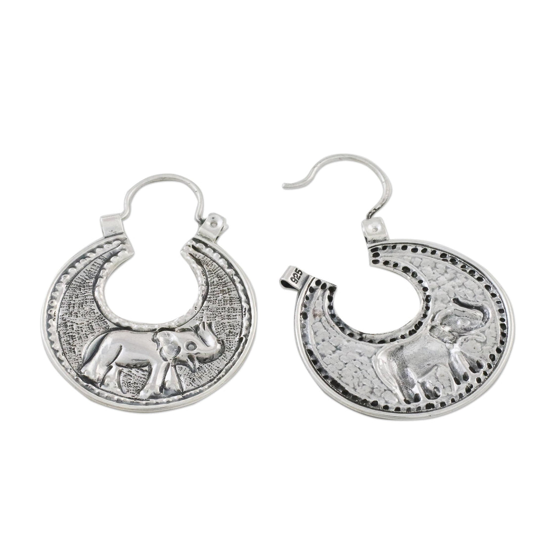 Sterling Silver Elephant Hoop Earrings from Thailand - Elephant Magic