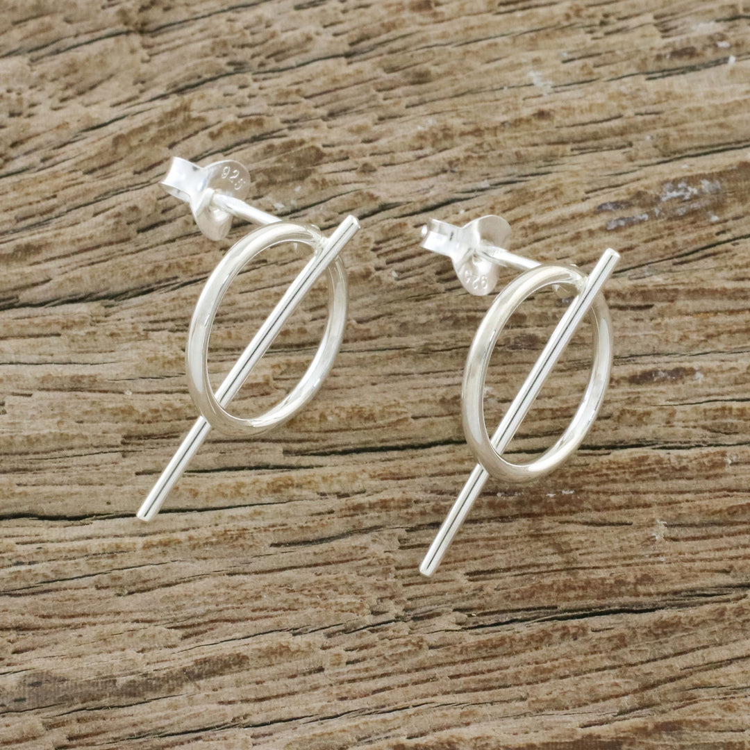 Geometric Sterling Silver Drop Earrings from Thailand - Modern Glyphs