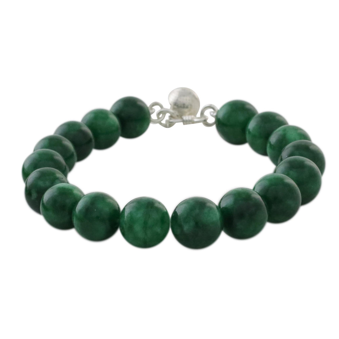 Green Quartz Beaded Bracelet with Bell from Thailand - Voice of the Jungle
