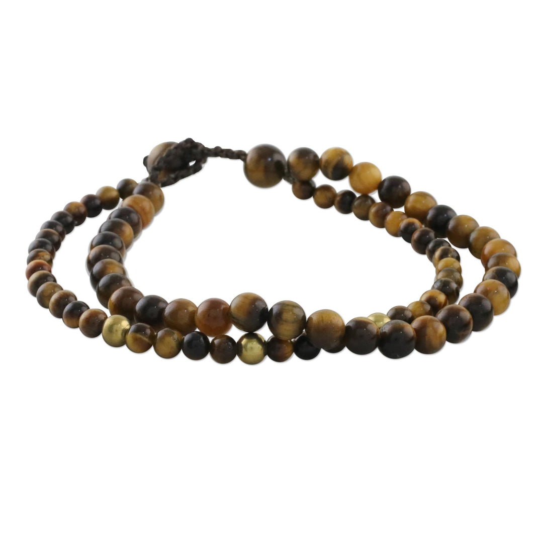 Adjustable Tiger's Eye Beaded Bracelet from Thailand - Double Beauty