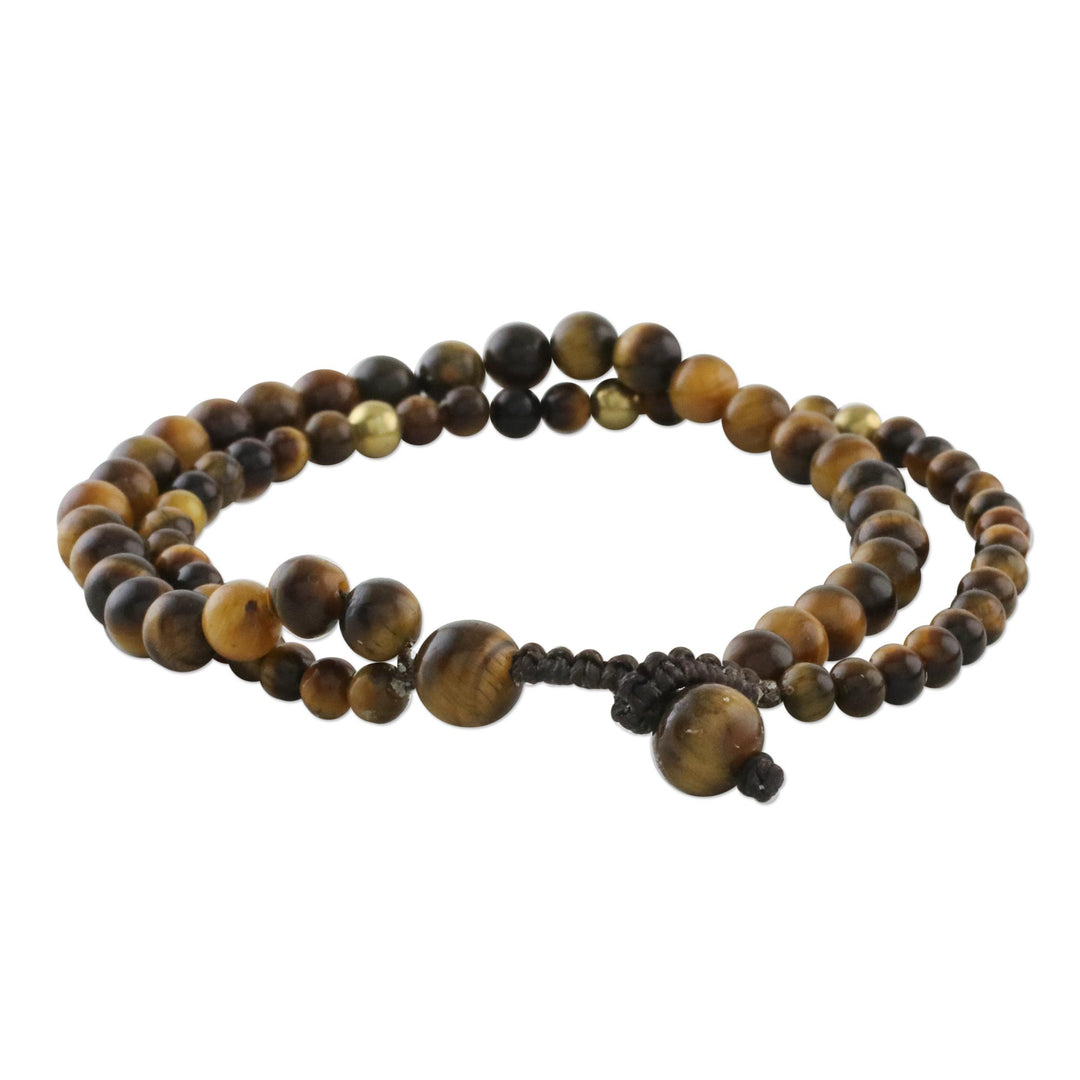 Adjustable Tiger's Eye Beaded Bracelet from Thailand - Double Beauty