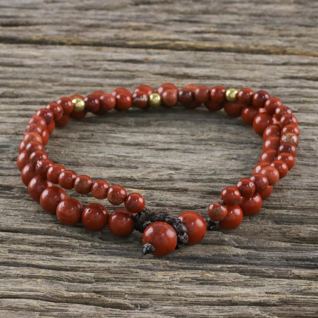 Adjustable Jasper Beaded Bracelet from Thailand - Double Beauty