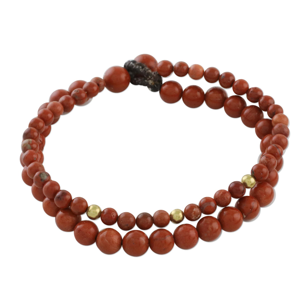 Adjustable Jasper Beaded Bracelet from Thailand - Double Beauty