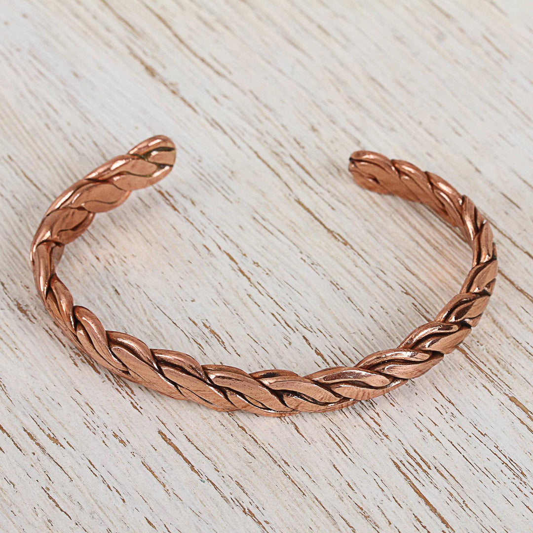 Handcrafted Braided Copper Cuff Bracelet from Mexico - Brilliant Bond