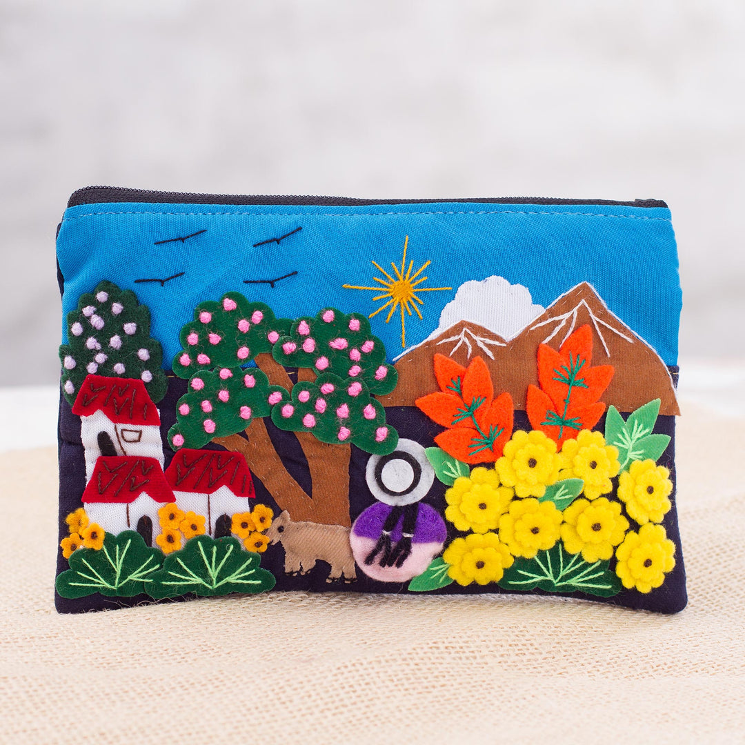 Colorful Mountain Home Cotton Blend Appliqué Pencil Case - Mountain Home