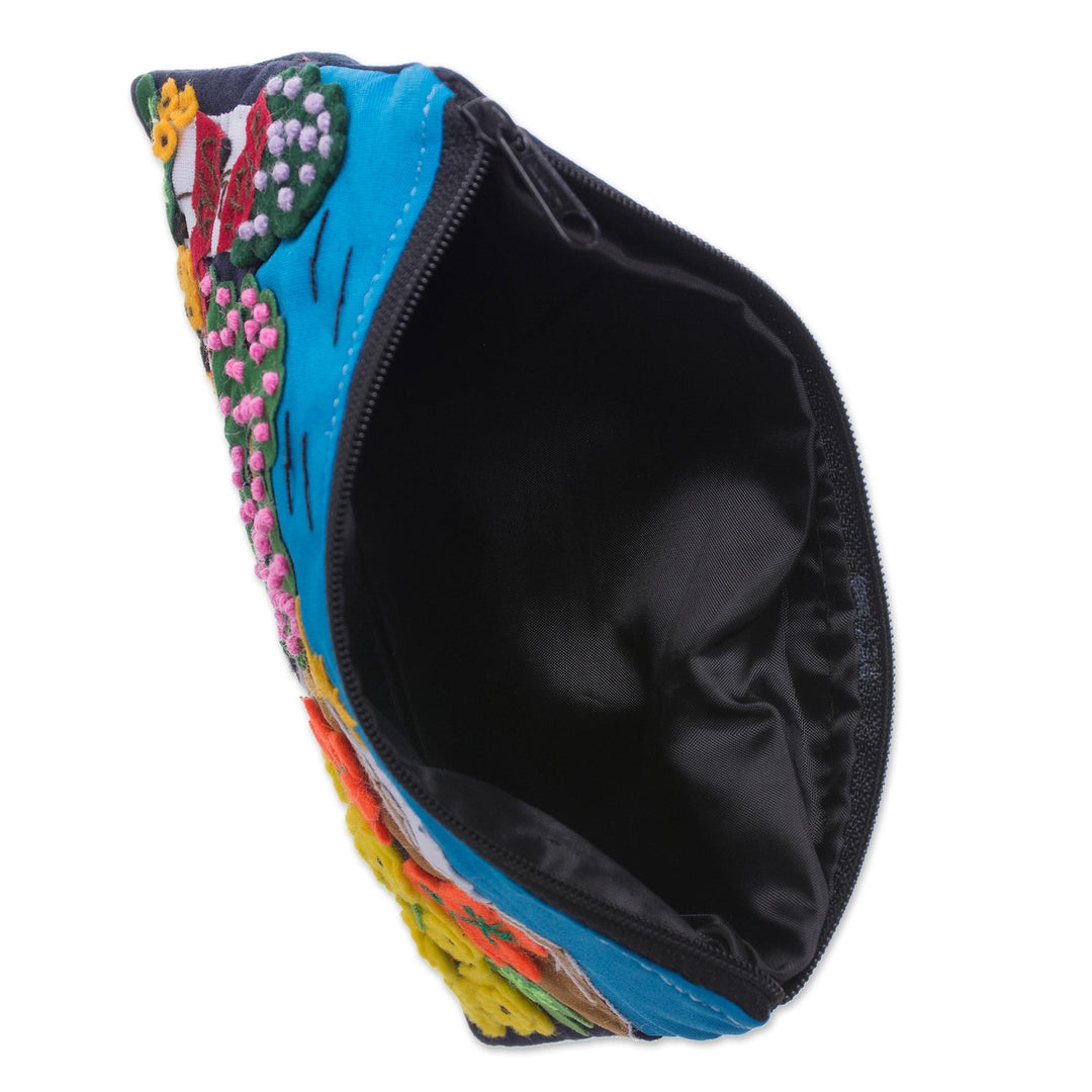 Colorful Mountain Home Cotton Blend Appliqué Pencil Case - Mountain Home