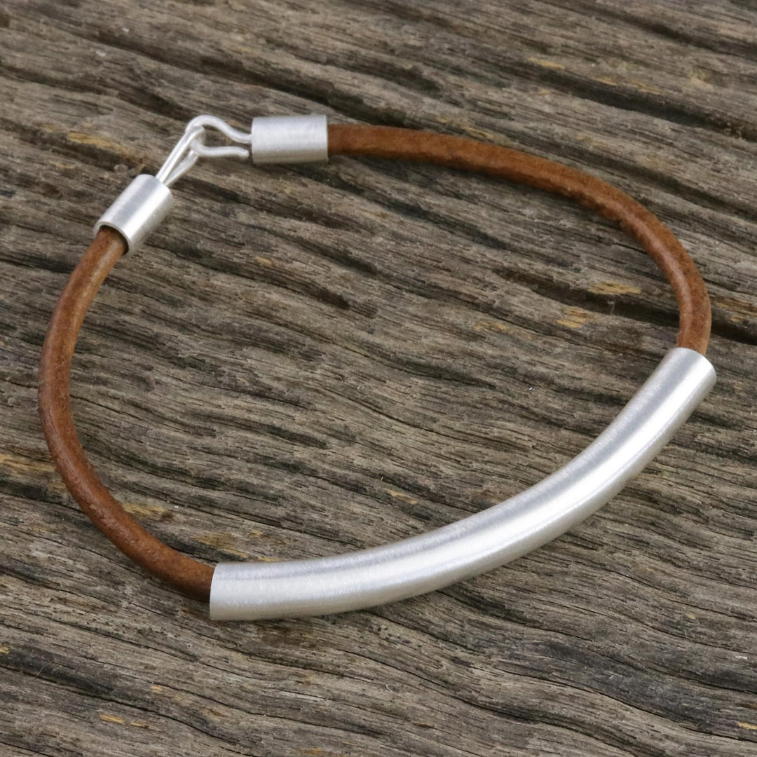 Sterling Silver and Leather Pendant Bracelet - Everyday Style