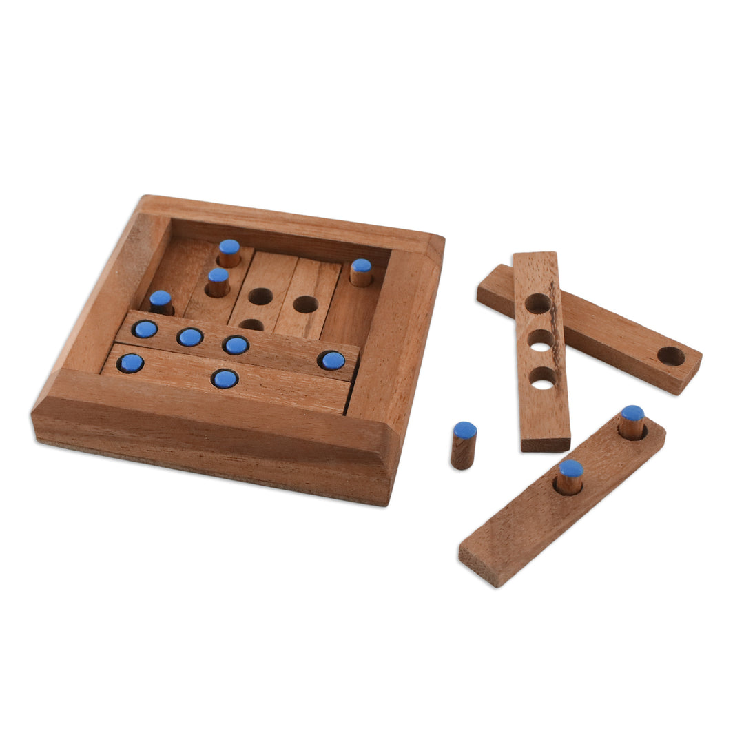 Blue Dot Raintree Wood Puzzle from Thailand - Blue Dots
