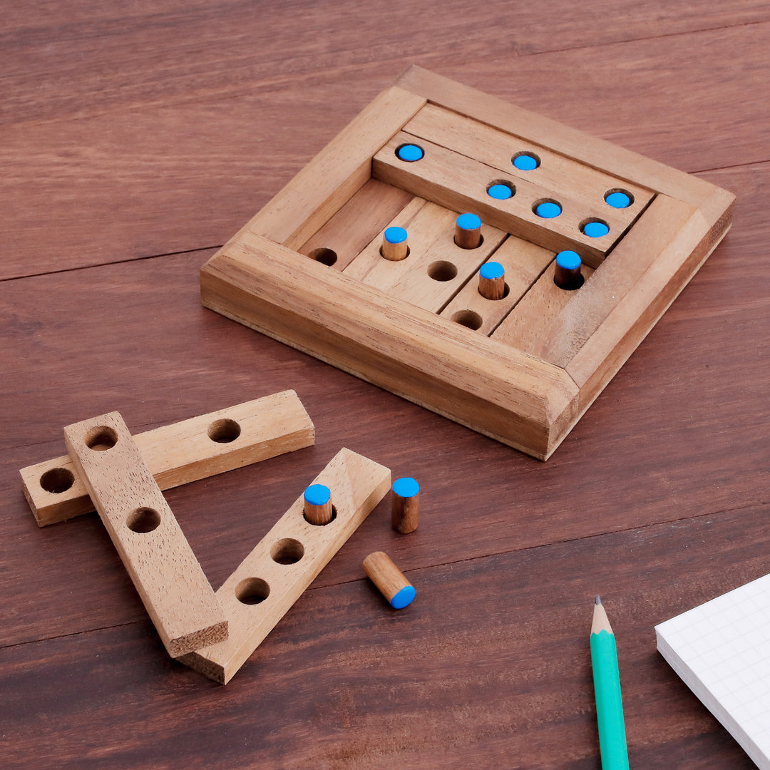 Blue Dot Raintree Wood Puzzle from Thailand - Blue Dots