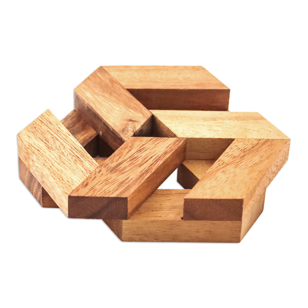 Hexagonal Raintree Wood Puzzle from Thailand - Elegant Hexagon
