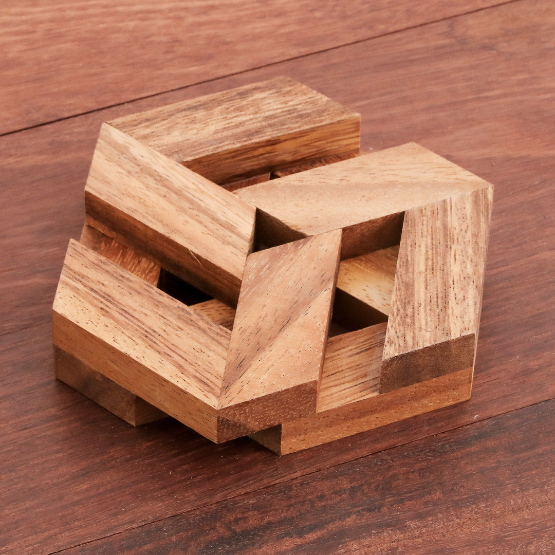 Hexagonal Raintree Wood Puzzle from Thailand - Elegant Hexagon