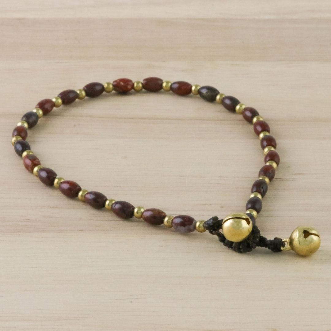 Handmade Jasper and Brass Beaded Anklet from Thailand - Boho Bliss