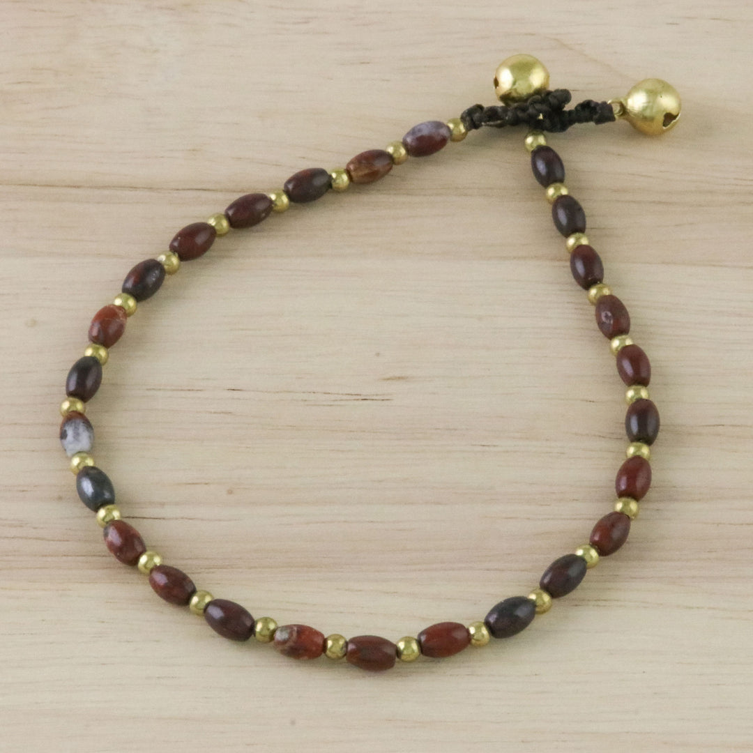 Handmade Jasper and Brass Beaded Anklet from Thailand - Boho Bliss