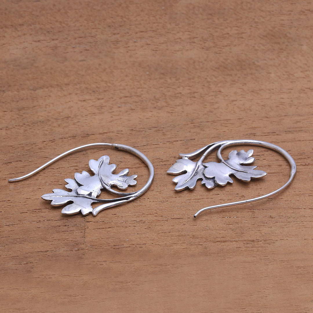 Leaf-Shaped Sterling Silver Drop Earrings from Bali - Leafy Canopy
