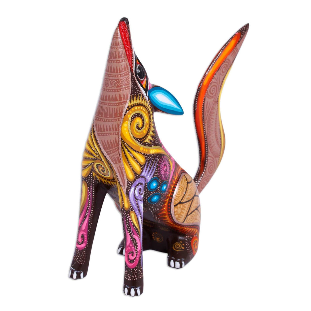Colorful Copal Wood Alebrije Coyote Figurine from Mexico - Mystical Coyote