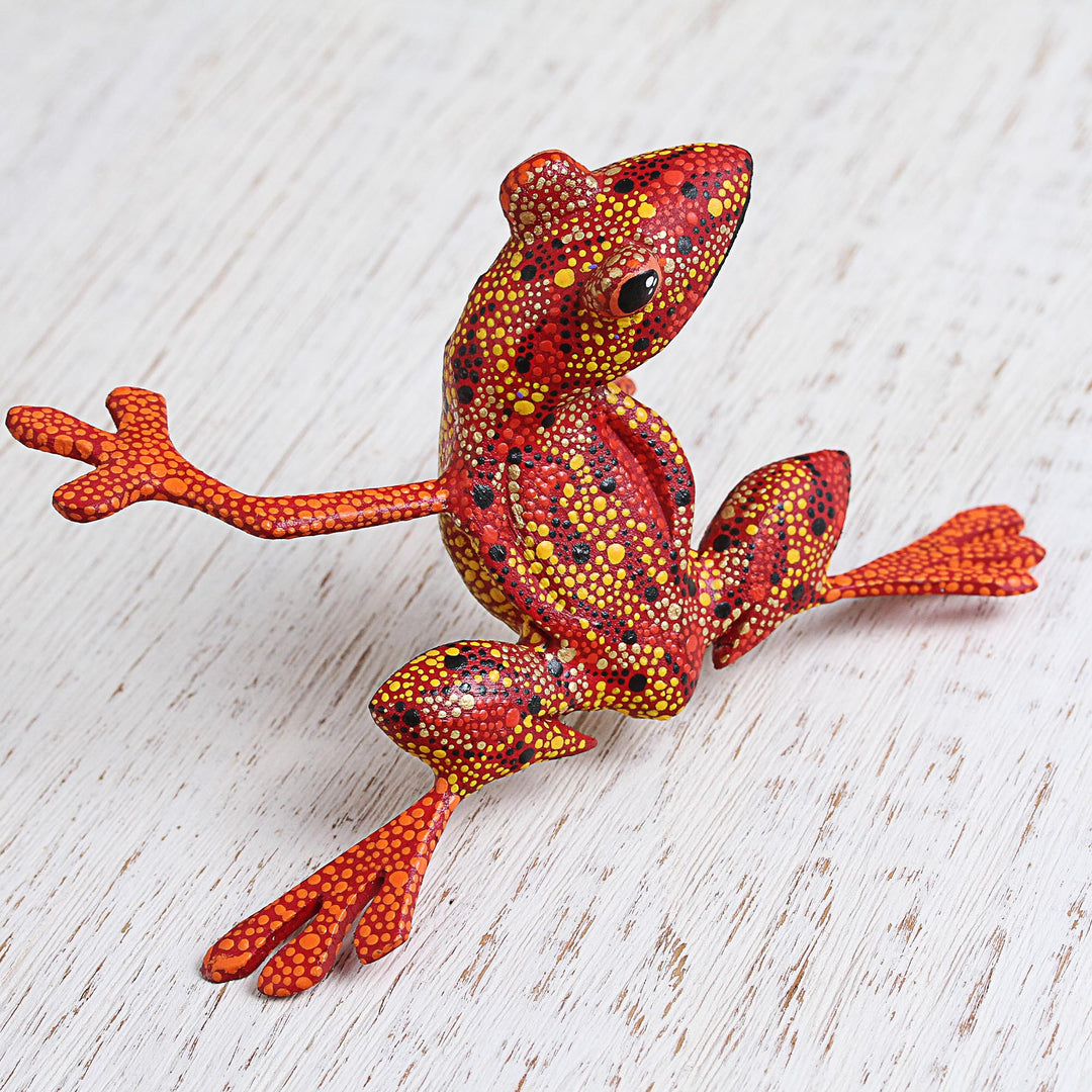 Wood Alebrije Tree Frog Sculpture from Mexico - Lithe Tree Frog