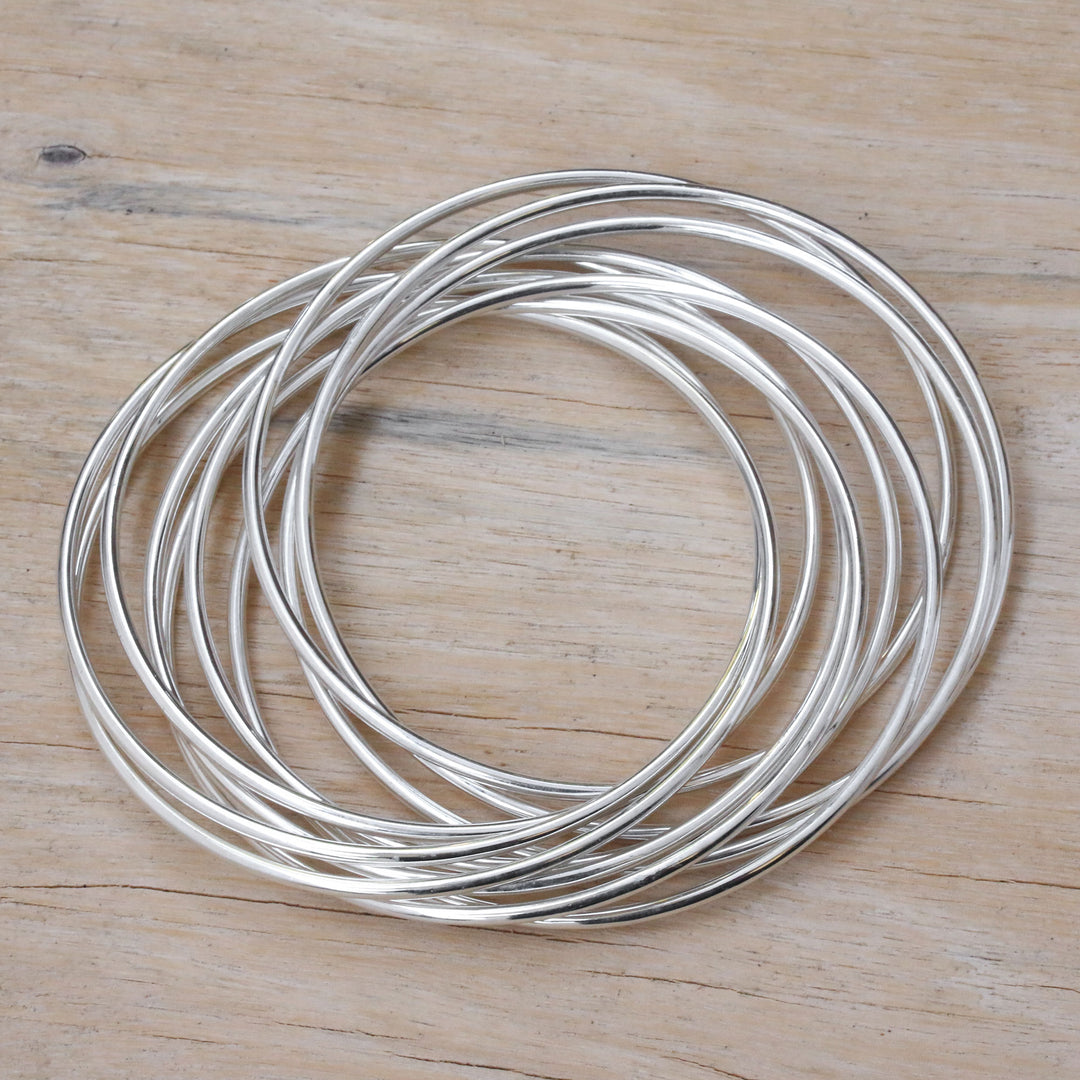 Sterling Silver Bangle Bracelet with 10 Bands from Bali - Fortified Union