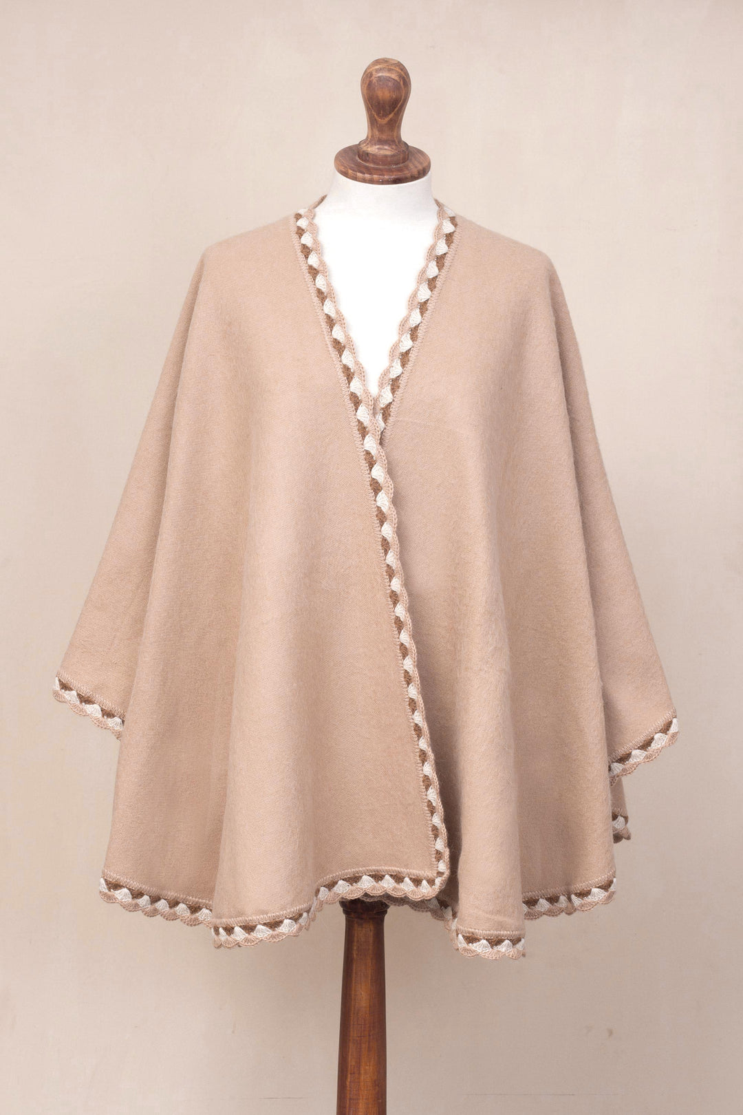 Alpaca Blend Ruana in Caramel from Peru - Cozy Holiday in Caramel