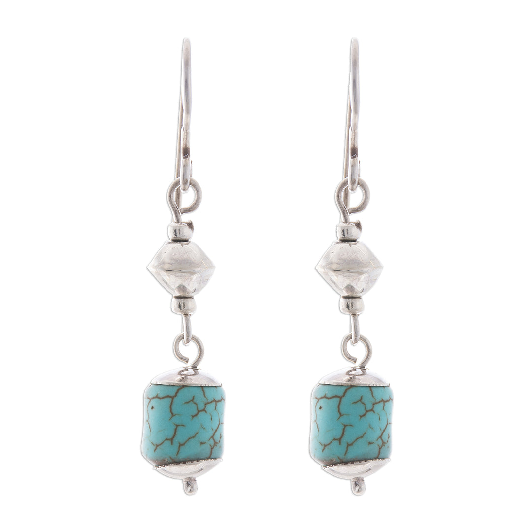 Sterling Silver and Recon. Turquoise Dangle Earrings - Brilliance of the Ocean