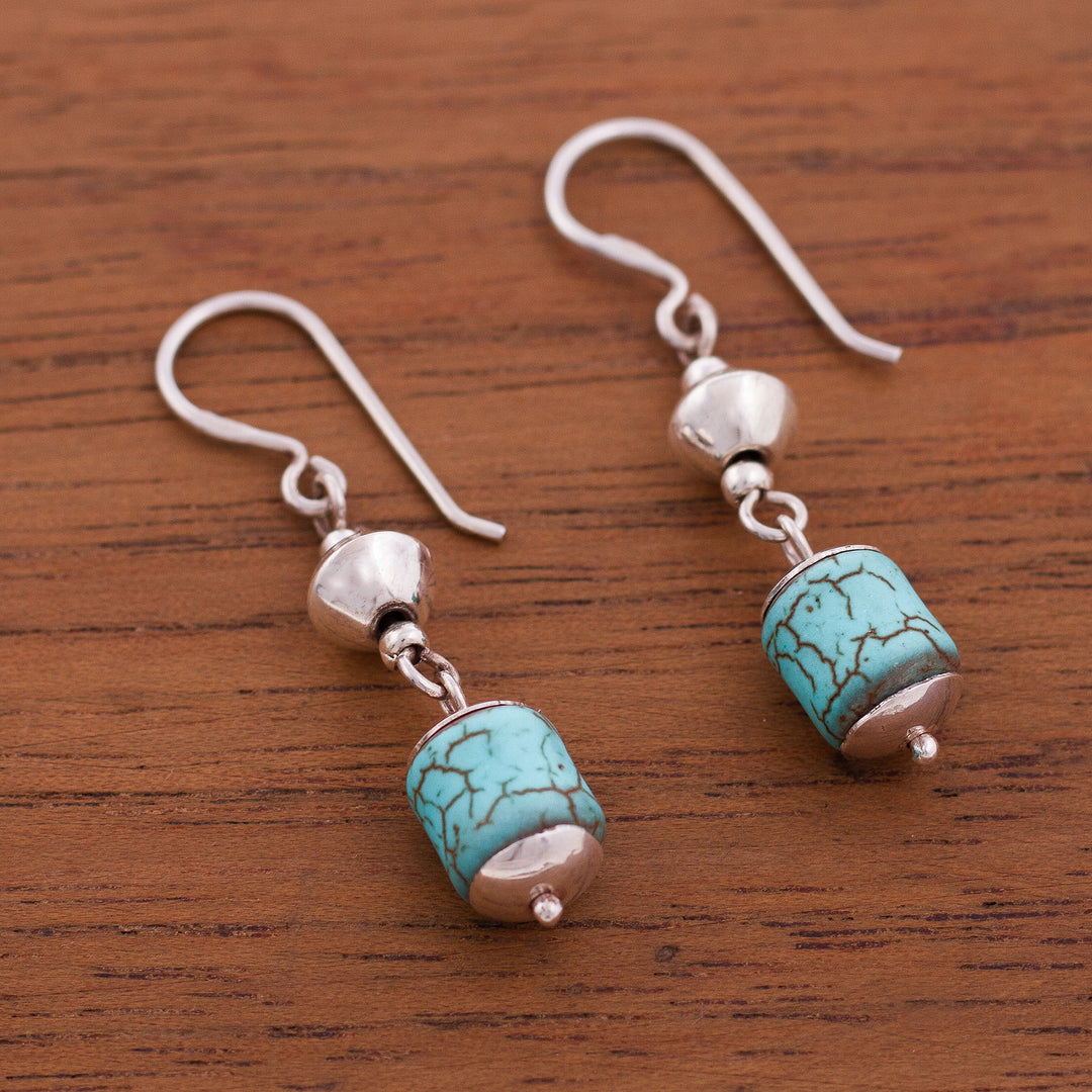 Sterling Silver and Recon. Turquoise Dangle Earrings - Brilliance of the Ocean